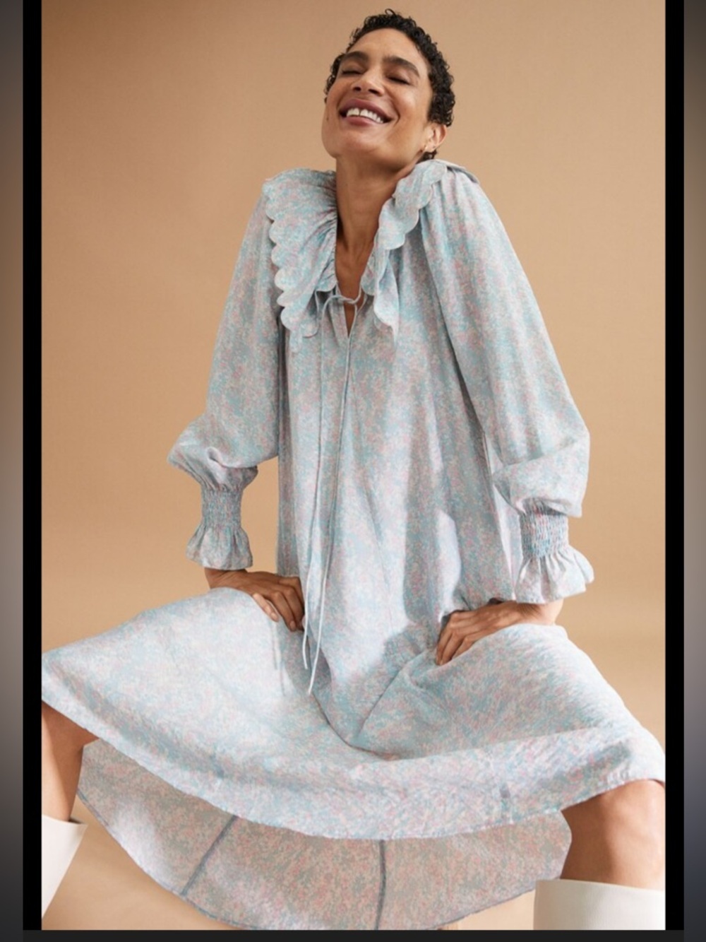 H&M Light Blue Floral Ruffle-Collar Maxi Dress Size XS NWT! - Picture 2 of 8